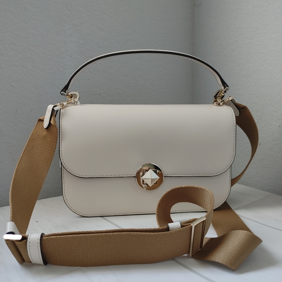 Kate Spade Audrey Smooth Leather Top Handle Flap Turnlock Crossbody Parchment. - Picture 2 of 6